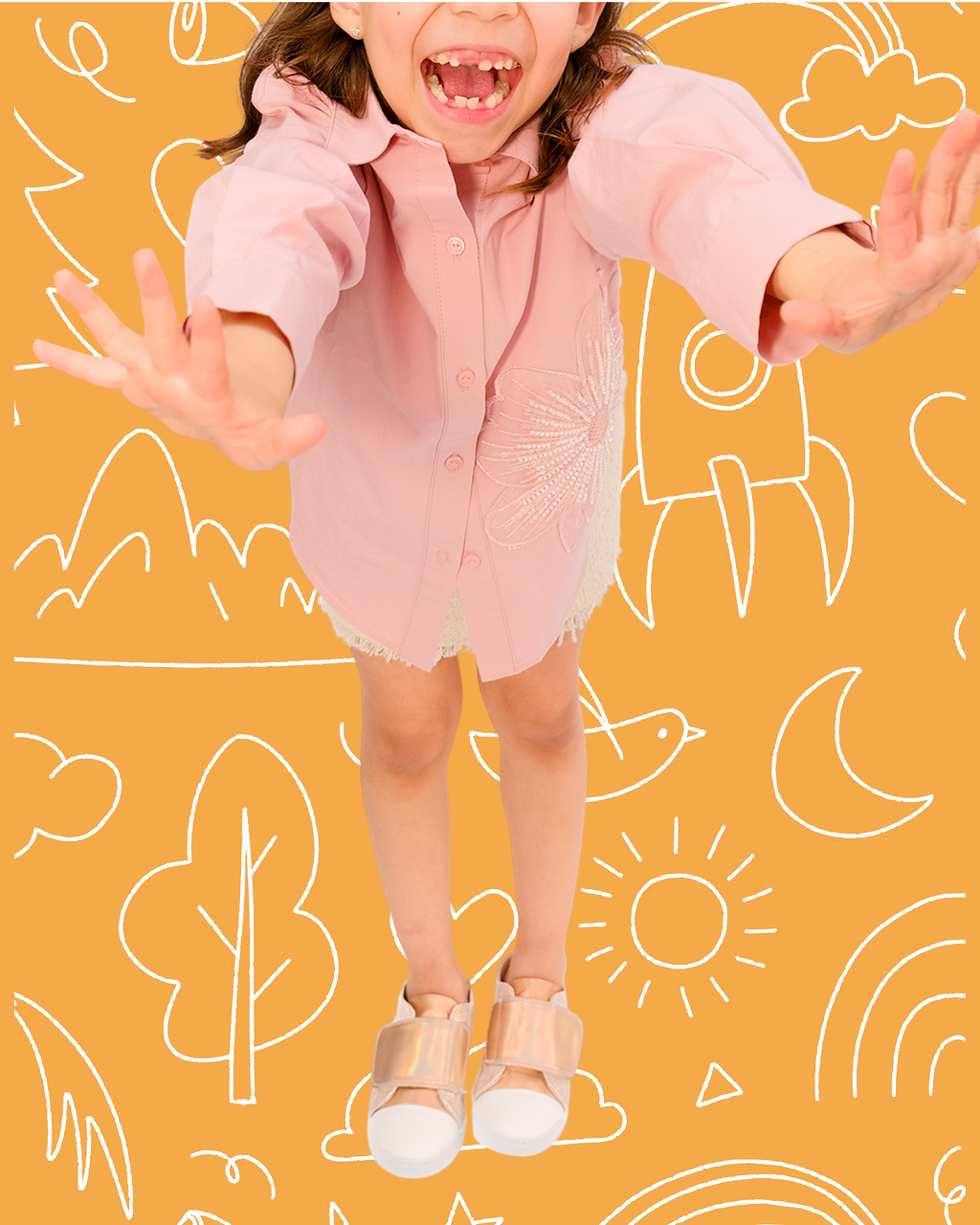 Tenis Niña 342 Rosa Flor Bordadas Brillos y Velcro