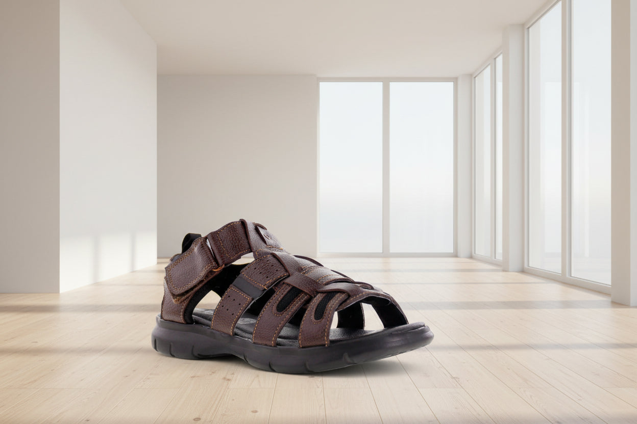 Sandalia Hombre 25055 Piel Café con Velcro