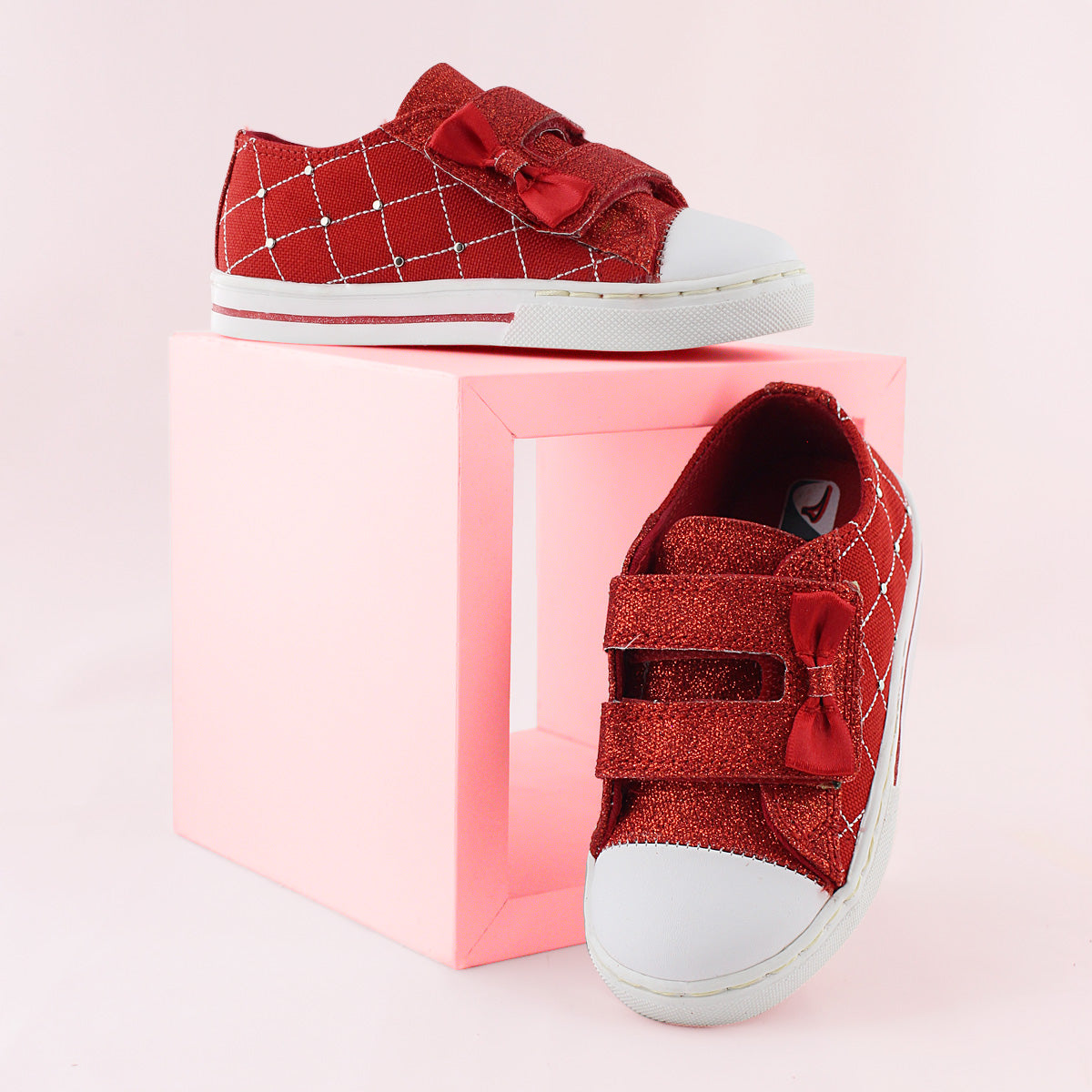 Tenis Niña 306 Lona Rojo con Velcrol y Moño