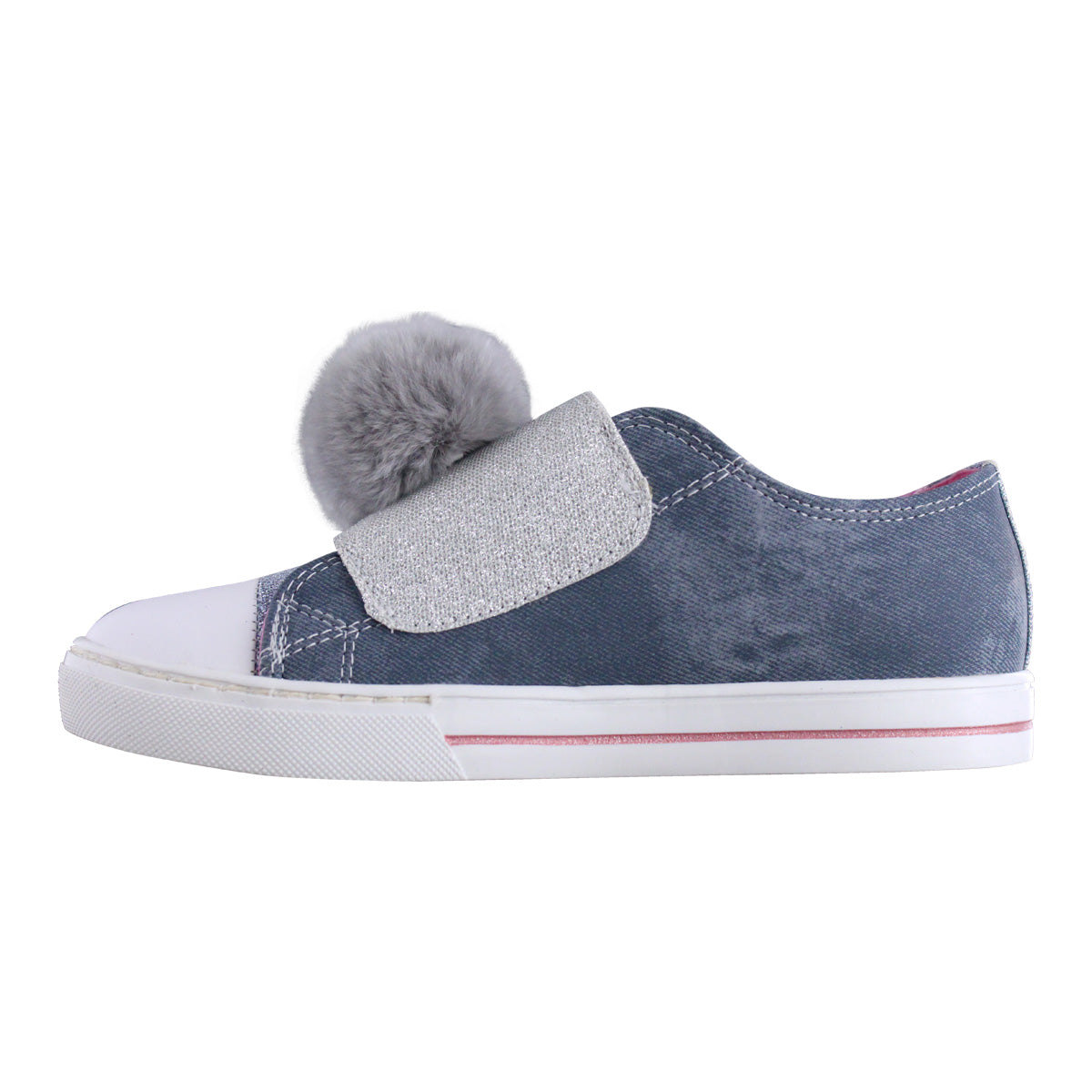 Tenis Niña 341 Azul Mezclilla con Bordados y Flores de Colores