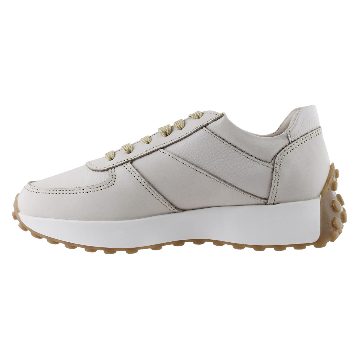 Tenis Mujer 35000 Davina Piel Beige con Cintas