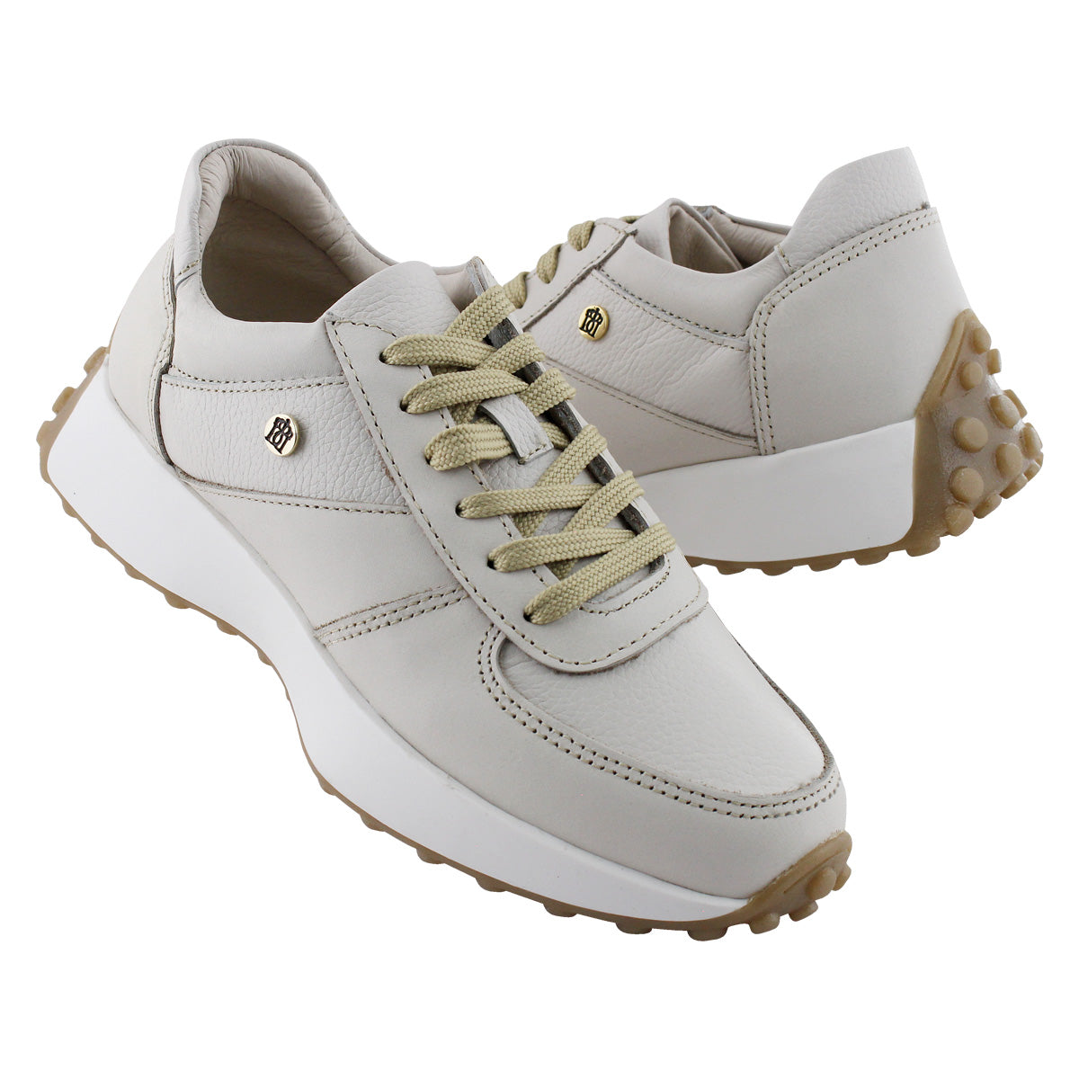 Tenis Mujer 35000 Davina Piel Beige con Cintas