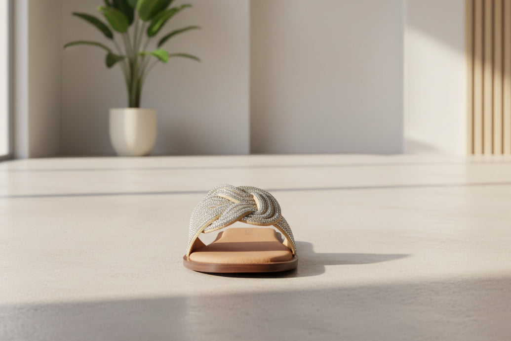 Sandalia de Mujer 4545 Davina Cloe Beige con Brillos