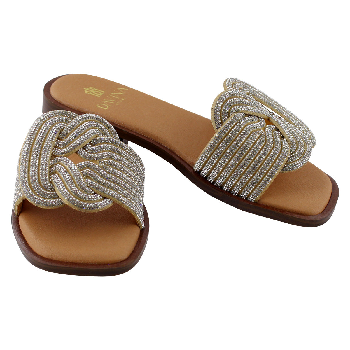Sandalia de Mujer 4545 Davina Cloe Beige con Brillos