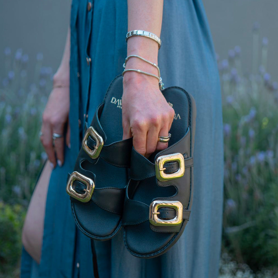 Sandalia Mujer 4865 Negro con doble Hebilla