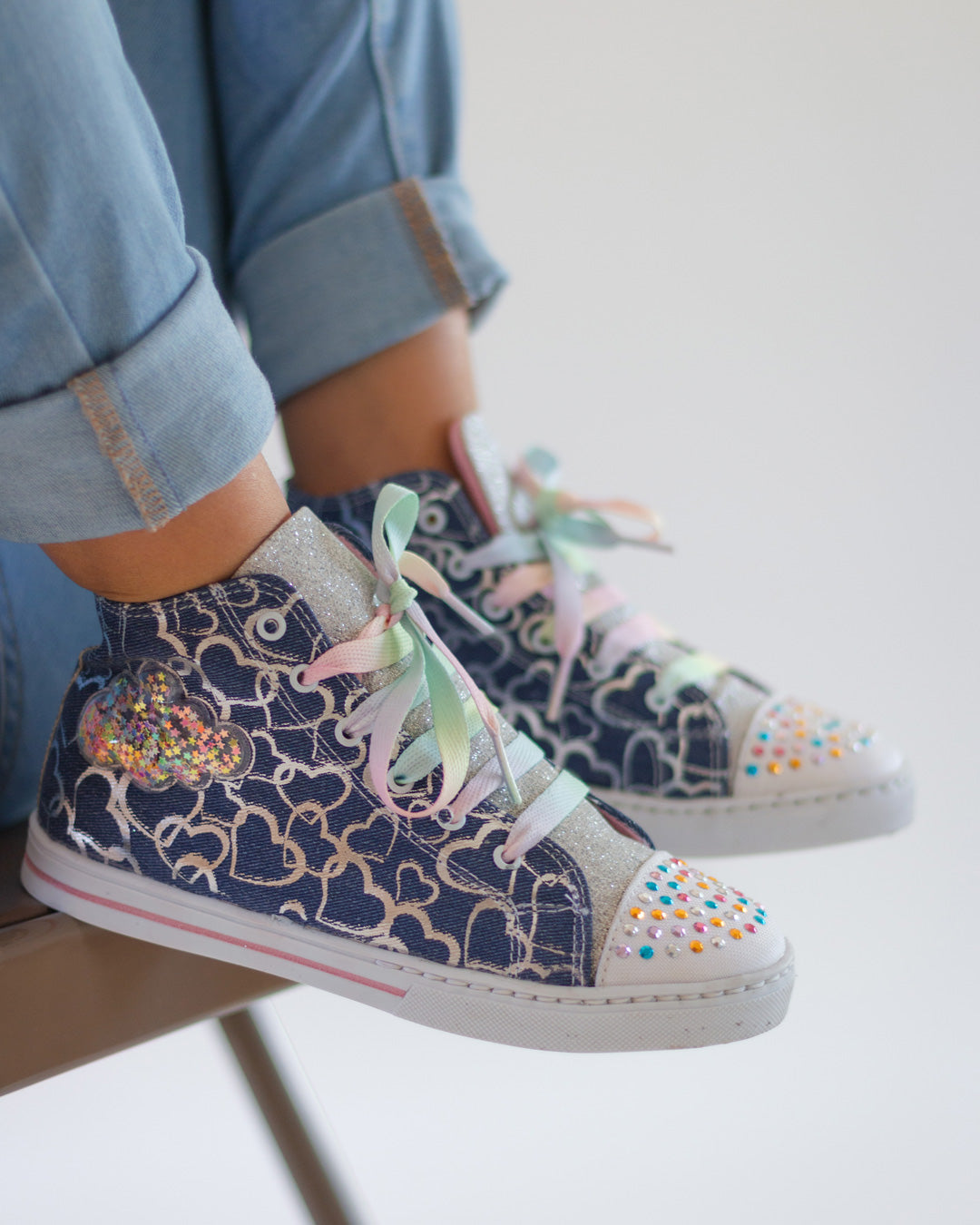 Tenis Niña 602 Azul con Corazones