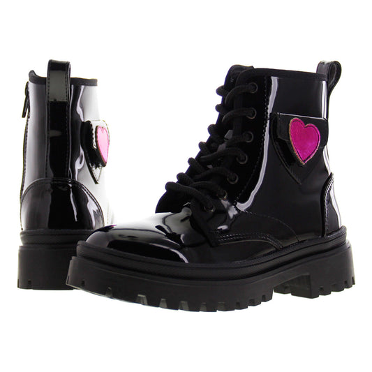 Botín Niña 72051 Charol Negro con Corazón