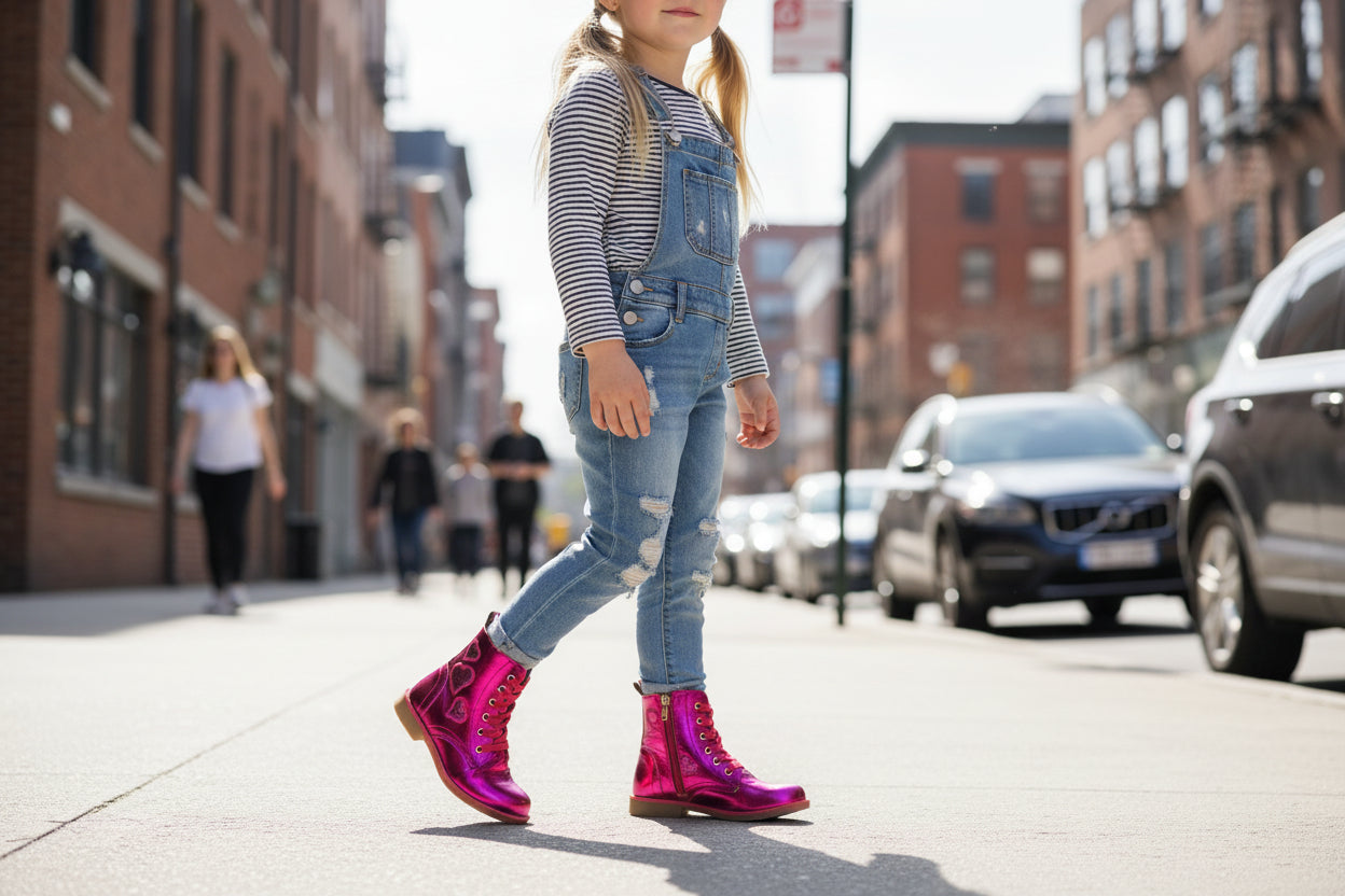 Bota Niña 7216 Rosa Fiusha con Corazones