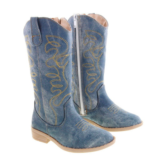 Bota Niña Vaquera 73810 Jeans Mezclilla tubo Bordado