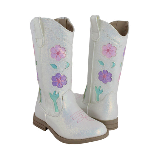 Bota Vaquera Niña 73813 Blanco Tubo Bordado