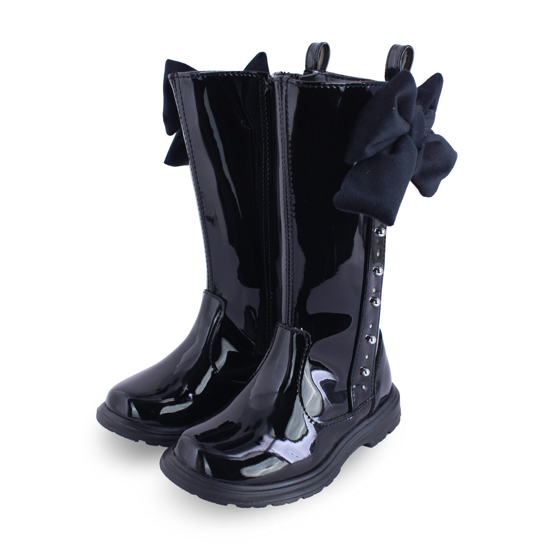 Bota Alta Niña 7512 Charol Negro con Moño y Estoperoles, vista 5