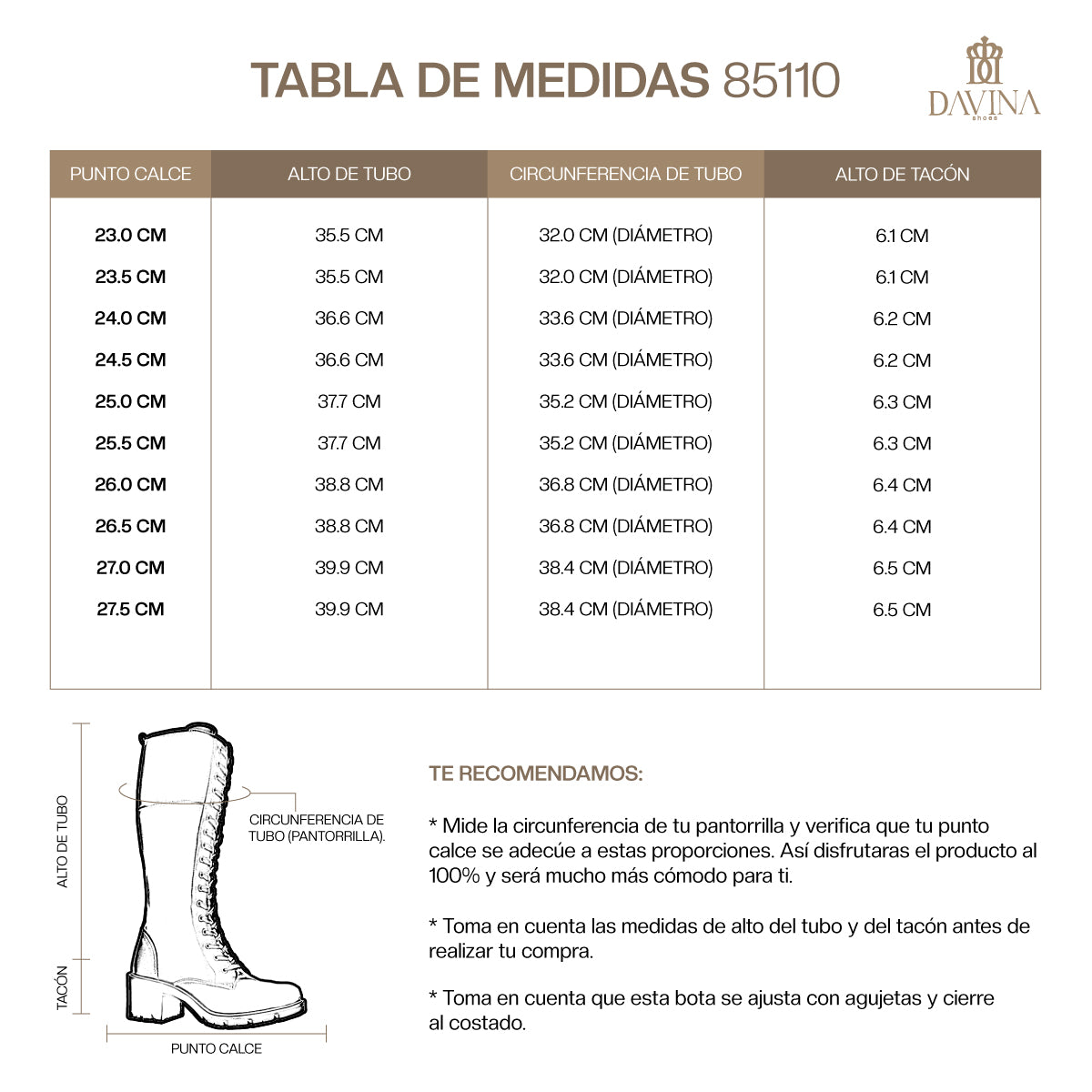 Bota Alta 85110 Davina Café Claro