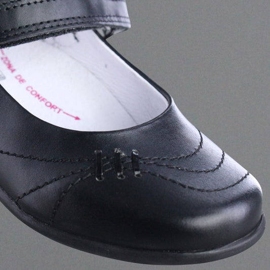 Calzado Escolar Niña 9322 Piel Negro con Velcro