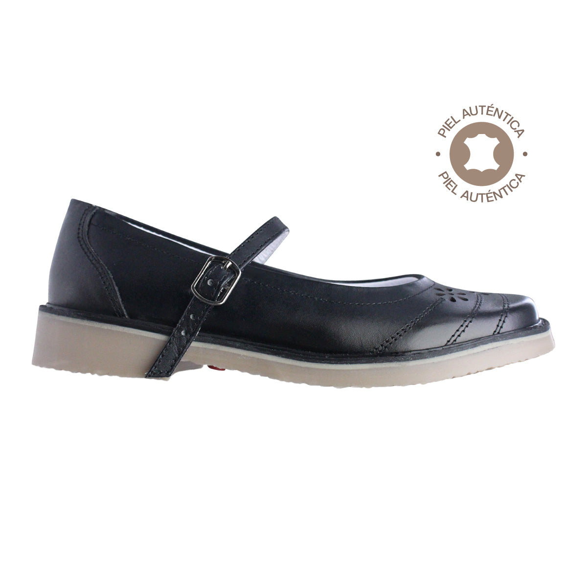 Zapato Escolar Niña 9346 Piel Negro con Suela Goma y Hebilla