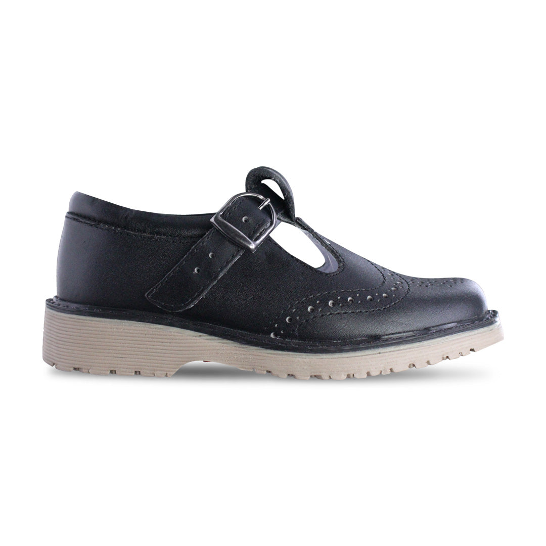 Zapato Escolar Niña 9533 Piel Negro Hebilla suela Goma