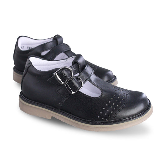 Zapato Escolar Niña 9553 Piel Negra Sula de Goma Lucy
