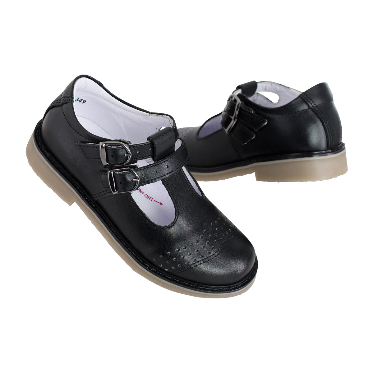 Zapato Escolar Niña 9553 Piel Negra Sula de Goma Lucy