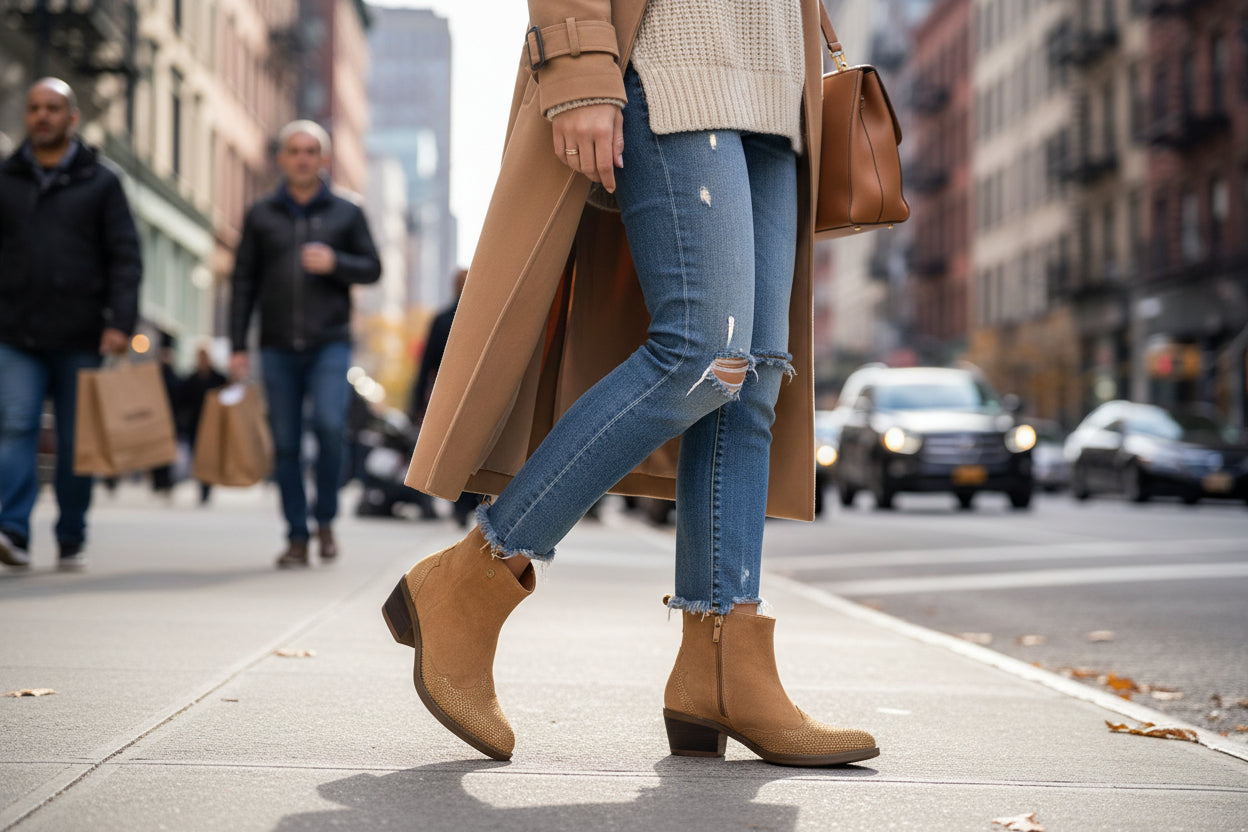 Botín Vaquero Mujer 96050 Gamuza Arena Brillos