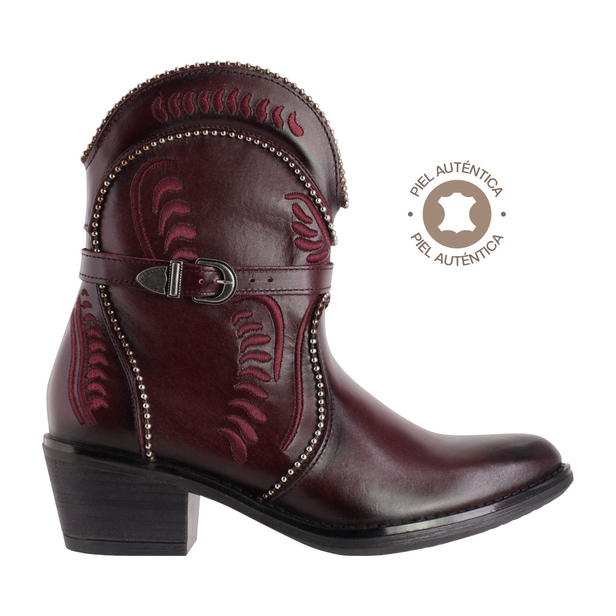 Bota Vaquera Dama 96150 Paulina Piel Vino