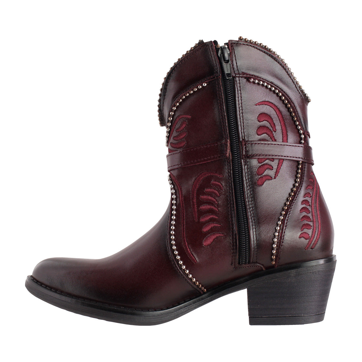 Bota Vaquera Dama 96150 Paulina Piel Vino