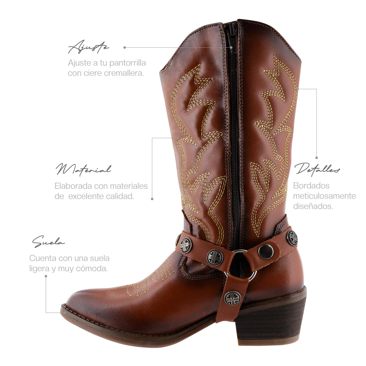 Bota Vaquera Dama 96390 Piel Davina Café
