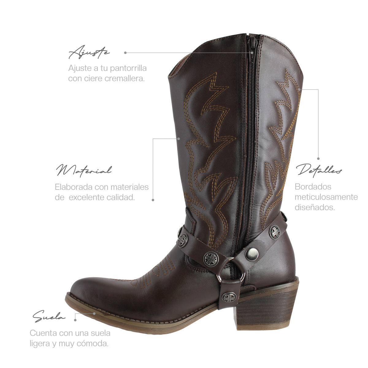 Bota Vaquera Dama 96390 Piel Davina Café Oscuro