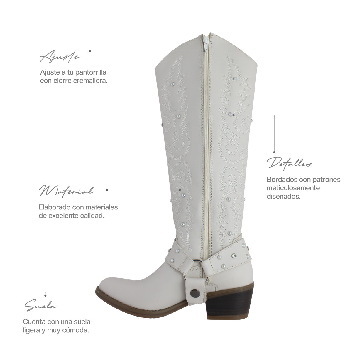 Bota Vaquera Dama 96540 Davina Piel Marfil