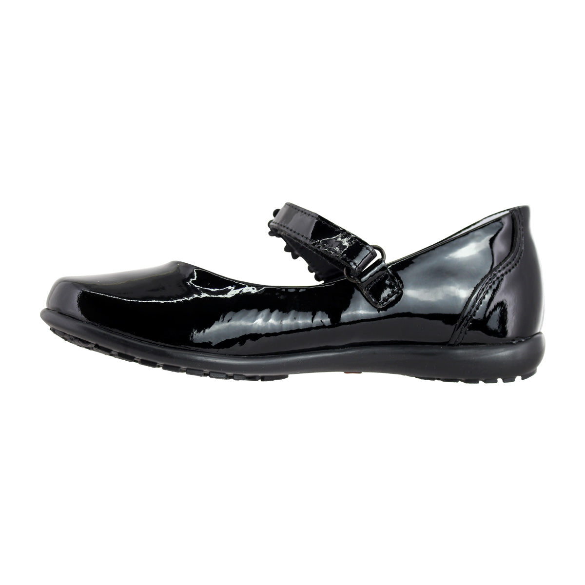 Zapato Escolar Niña 9719 Piel Charol Negro con Flores y Piedras con Brillo
