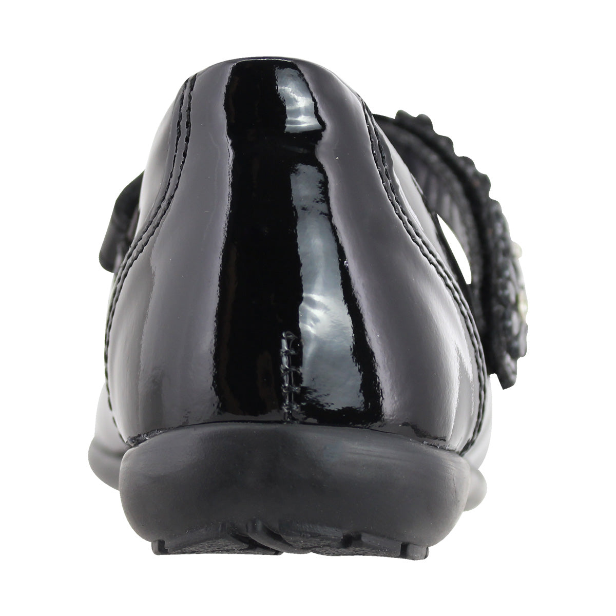Zapato Escolar Niña 9719 Piel Charol Negro con Flores y Piedras con Brillo