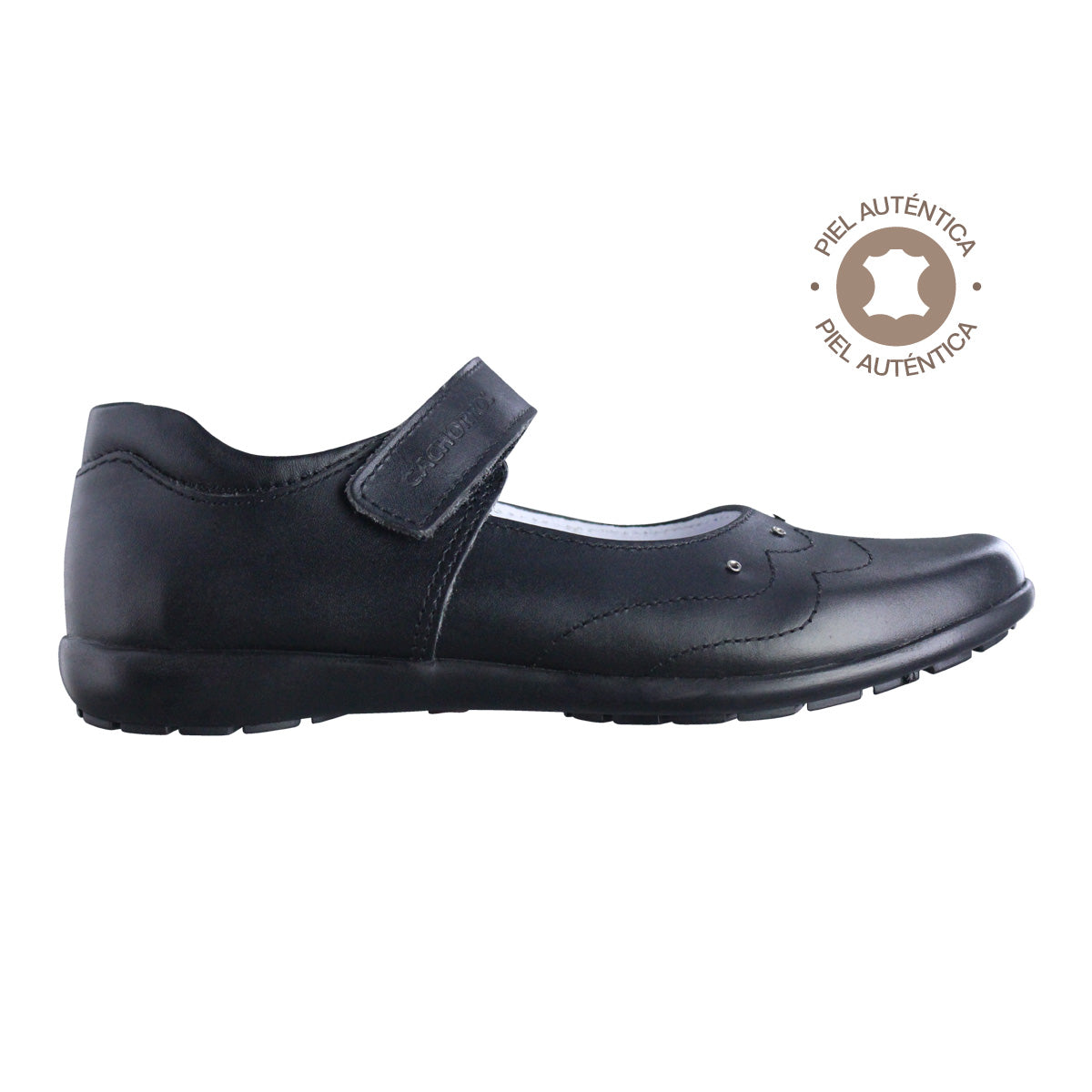 Calzado Escolar Niña 9778 Piel Negro con Velcro