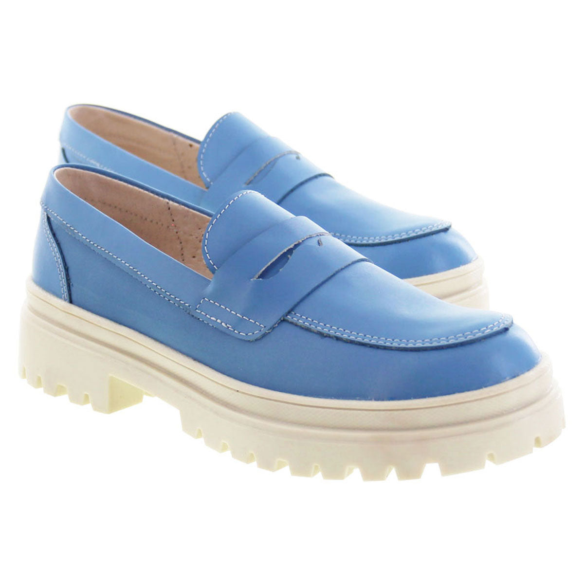 Mocasín Mujer 9970 Piel Azul con Antifaz