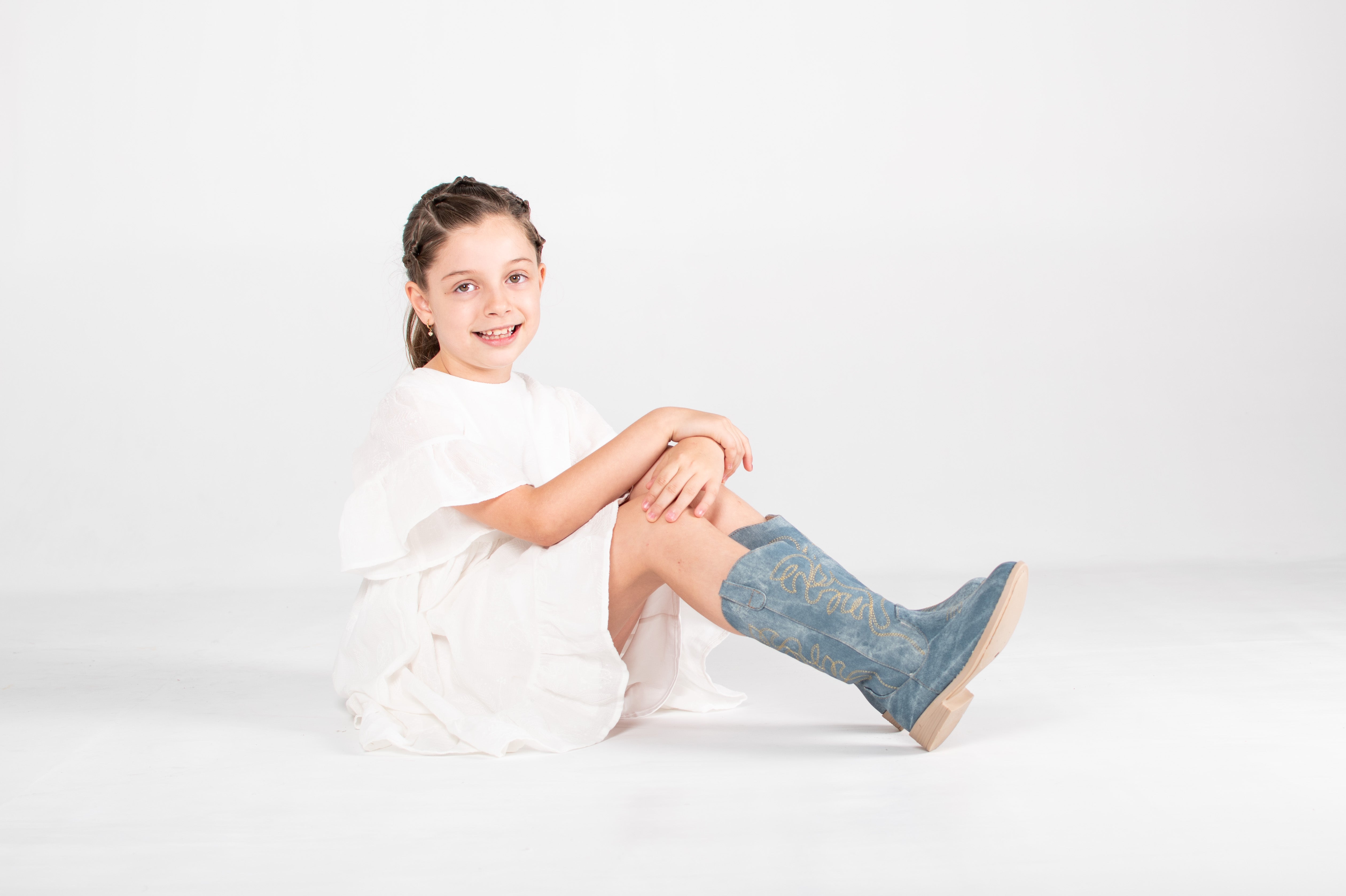 Bota Niña Vaquera 73810 Jeans Mezclilla tubo Bordado