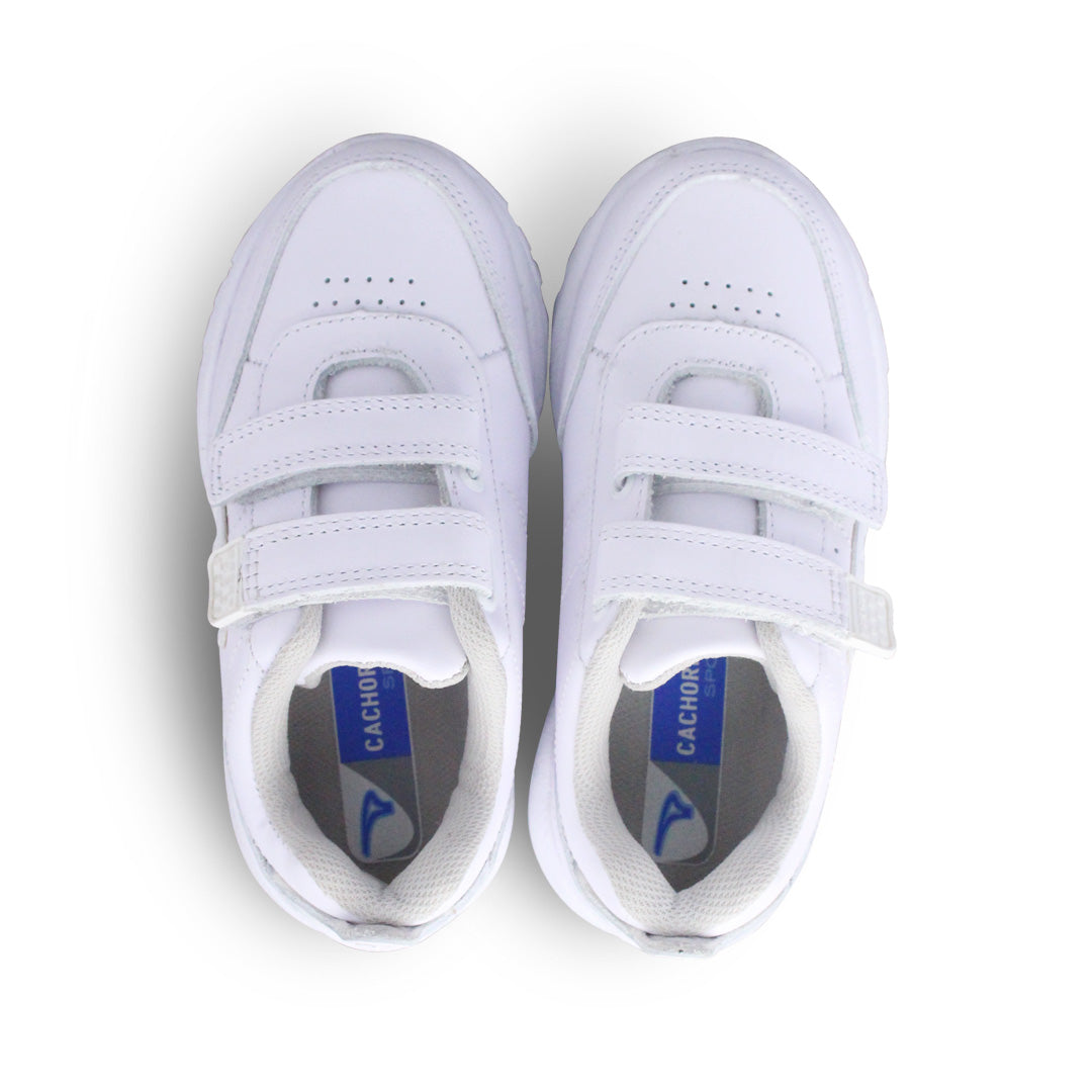 Tenis Escolar Unisex 127 Piel Blanco doble Velcro