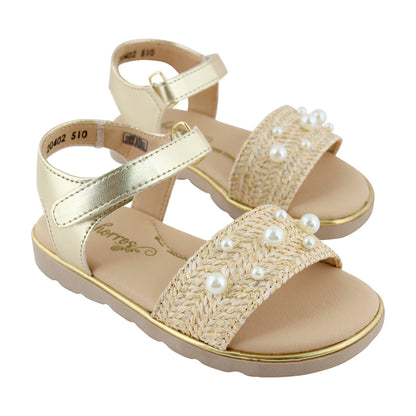 Sandalia Niña 20402 Yute Arena con Perlas