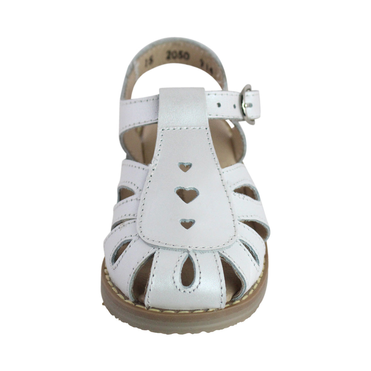Sandalia Niña 2050 Piel Blanco con Hebilla Corazón Perforado