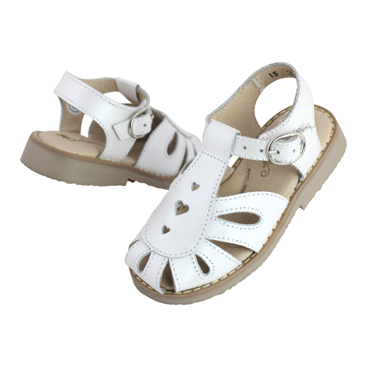 Sandalia Niña 2050 Piel Blanco con Hebilla Corazón Perforado