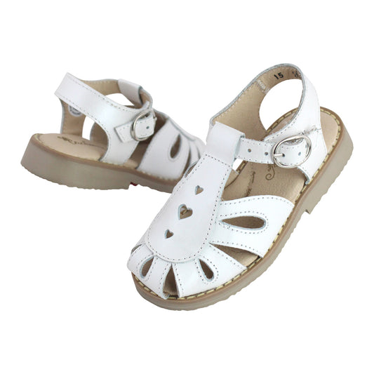 Sandalia Niña 2050 Piel Blanco con Hebilla Corazón Perforado