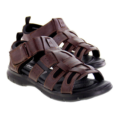 Sandalia Hombre 25055 Piel Café Con Velcro