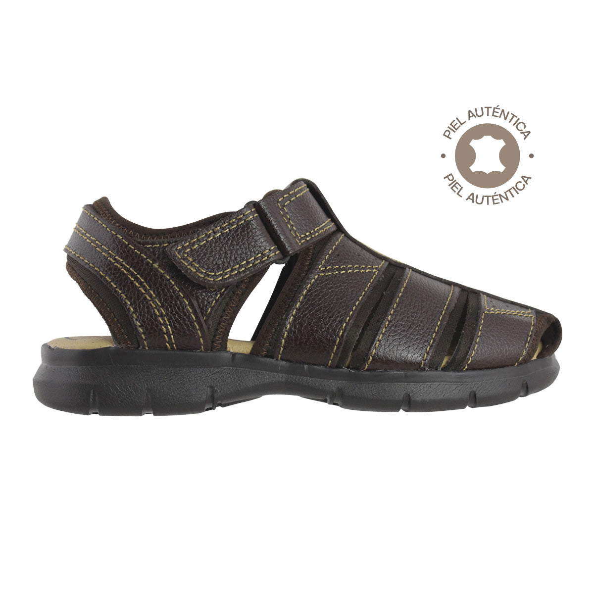 Sandalia Hombre 2585 Piel Café con Velcro