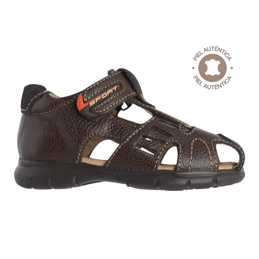 Sandalia Niño 2680 Piel Café con Velcro