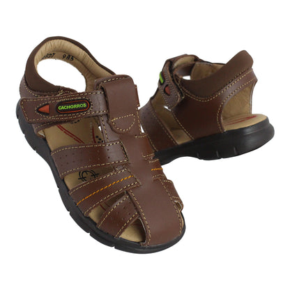Sandalia Niño 2827 Piel Café con Velcro