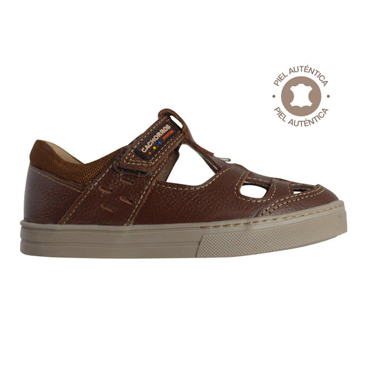 Sandalia Niño 2900 Piel Café con Velcro