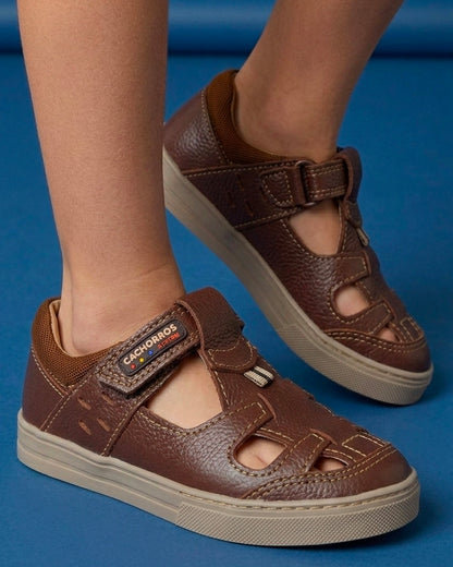 Sandalia Niño 2900 Piel Café con Velcro