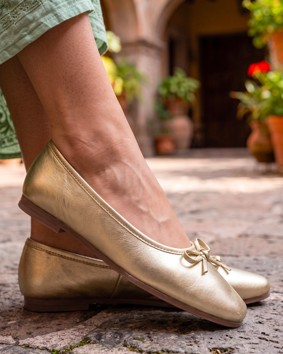 Balerina Mujer 30170 Piel Oro con Moño
