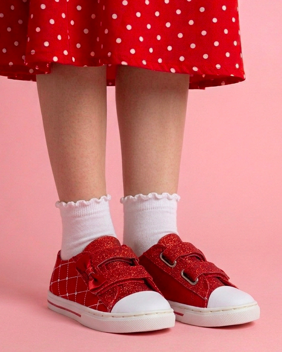 Tenis Niña 306 Lona Rojo con Velcrol y Moño