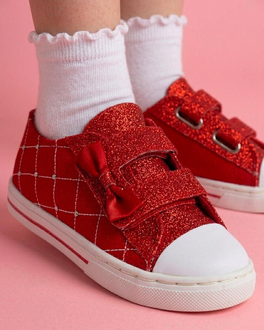 Tenis Niña 306 Lona Rojo con Velcro y Moño