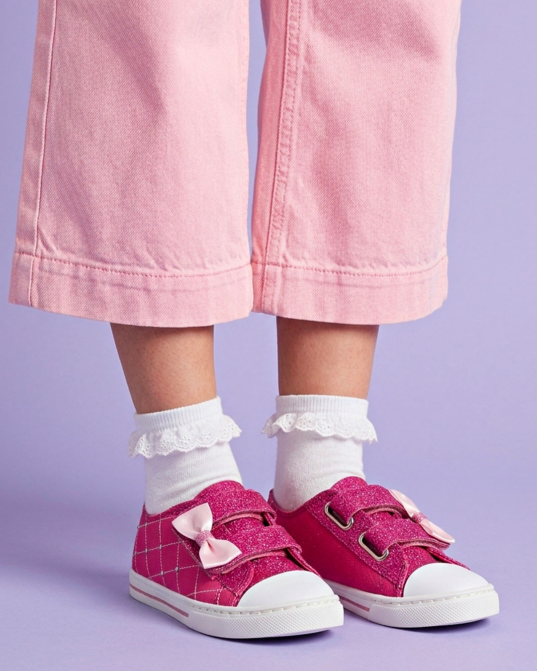 Tenis Niña 306 Rosa Mexicano con Moño y Brillos