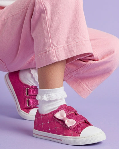 Tenis Niña 306 Rosa Mexicano con Moño y Brillos