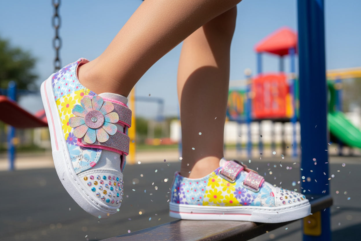Tenis de Niña 308 de Lona con Flor y Brillos