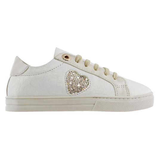 Tenis Niña 32145 Color Blanco con Corazón de Brillos